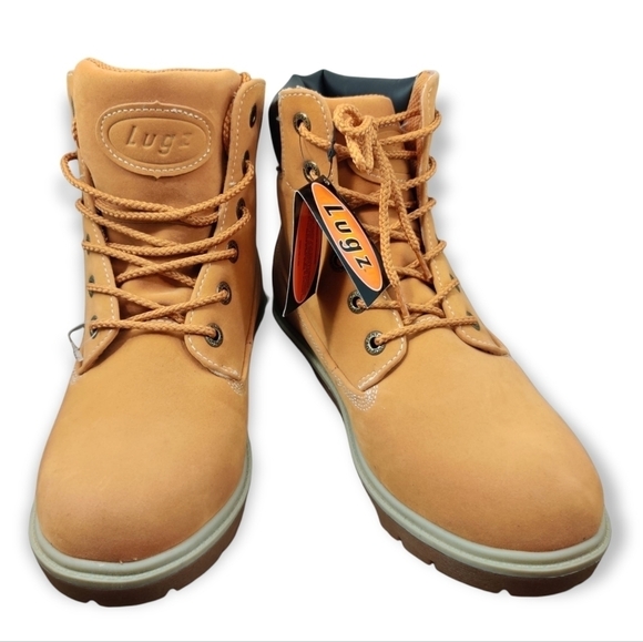LUGZ Rucker Hi 6" Tan Brown Lace Up Slip Resistant Faux Leather Lug Sole Booties - Picture 1 of 16